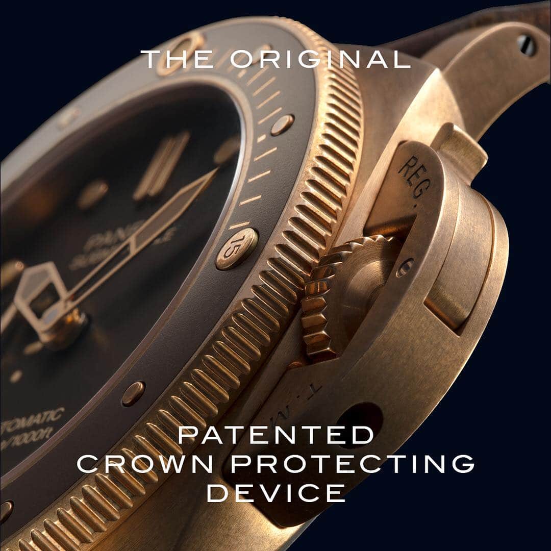 のインスタグラム：「The original by Panerai. 161 grams of Bronzo.  Made for modern heroes.  Discover it in the link in Bio.  #Panerai #PaneraiBronzo #PaneraiWatches #Sportwatch #Laboratoriodiidee #Submersible #PaneraiSubmersible」