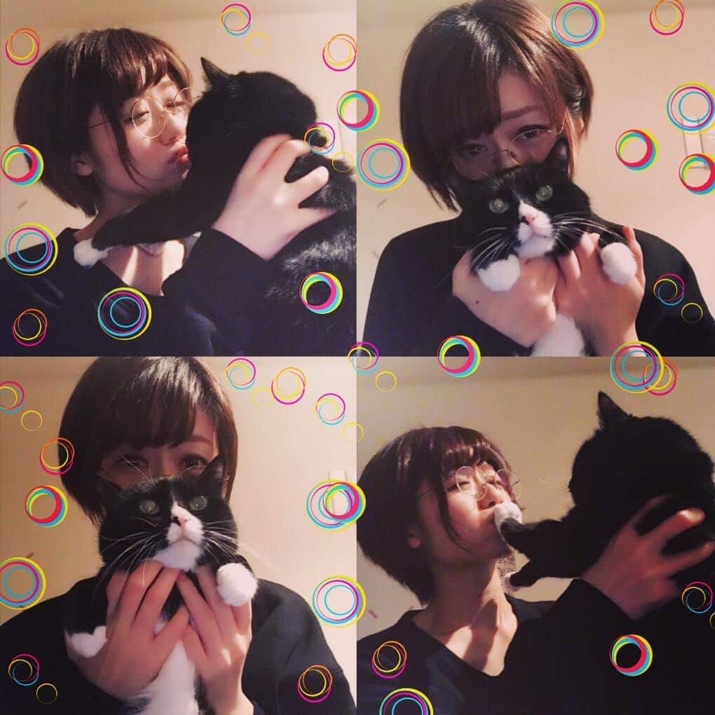 岩政久美子さんのインスタグラム写真 - (岩政久美子Instagram)「猫と記念写真撮って戯れる30歳☀︎  前々から気付いてはいたが、私のキス顔ってデレてればデレるほどブスである( ´ ▽ ` )爆  今日は朝からのカウセリングのお仕事でちょっと疲れたけどまだ全然元気☀︎ #迷惑 ...