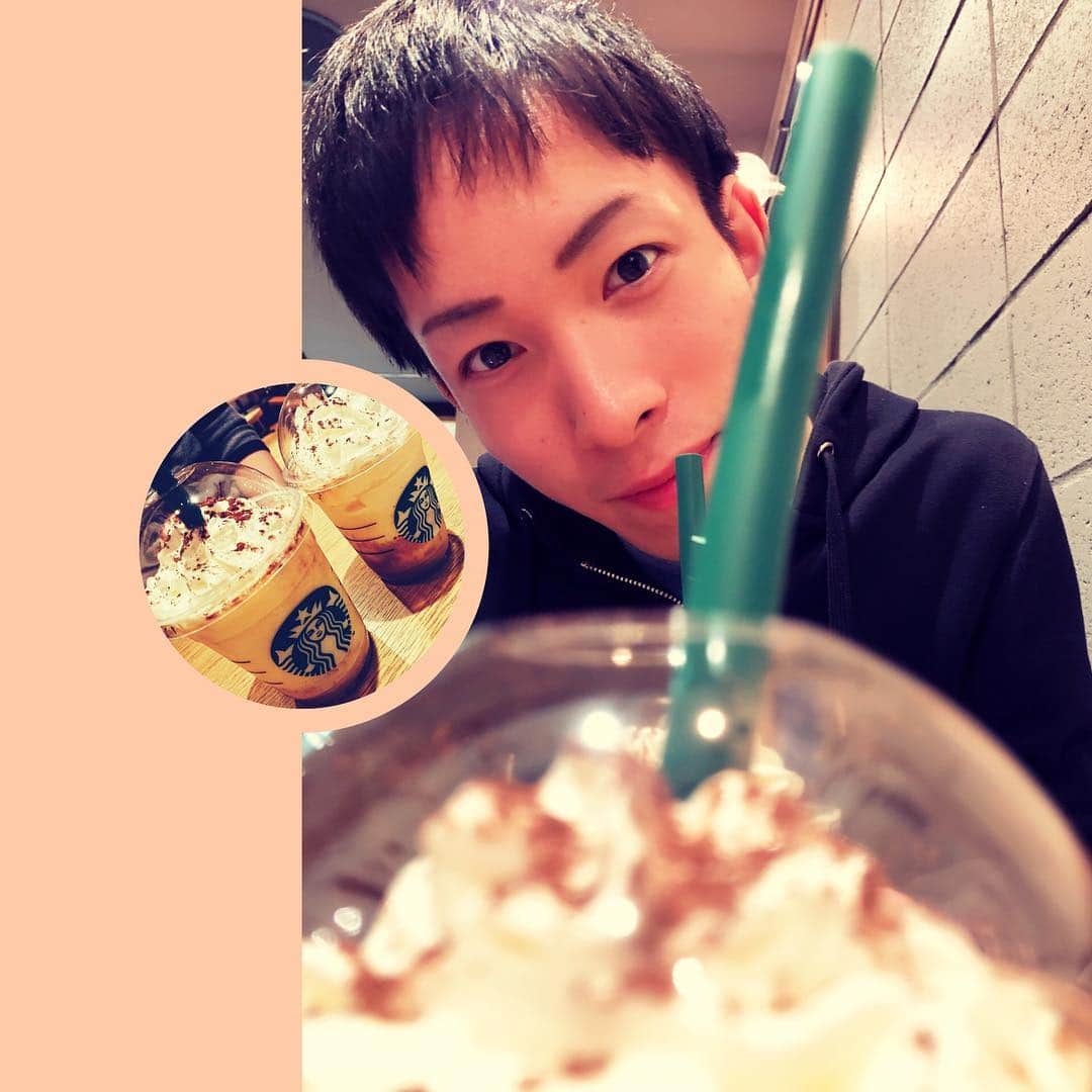 市川 翔乃亮のインスタグラム：「今日はスタバの新作フラペチーノの発売日👏😍 皆さんご存知のこの方と😁 『彼氏とスタバなぅ』に使っていいそうです！！笑笑  #スタバ #スイーツ部 #市川瀧昇 #歌舞伎座」