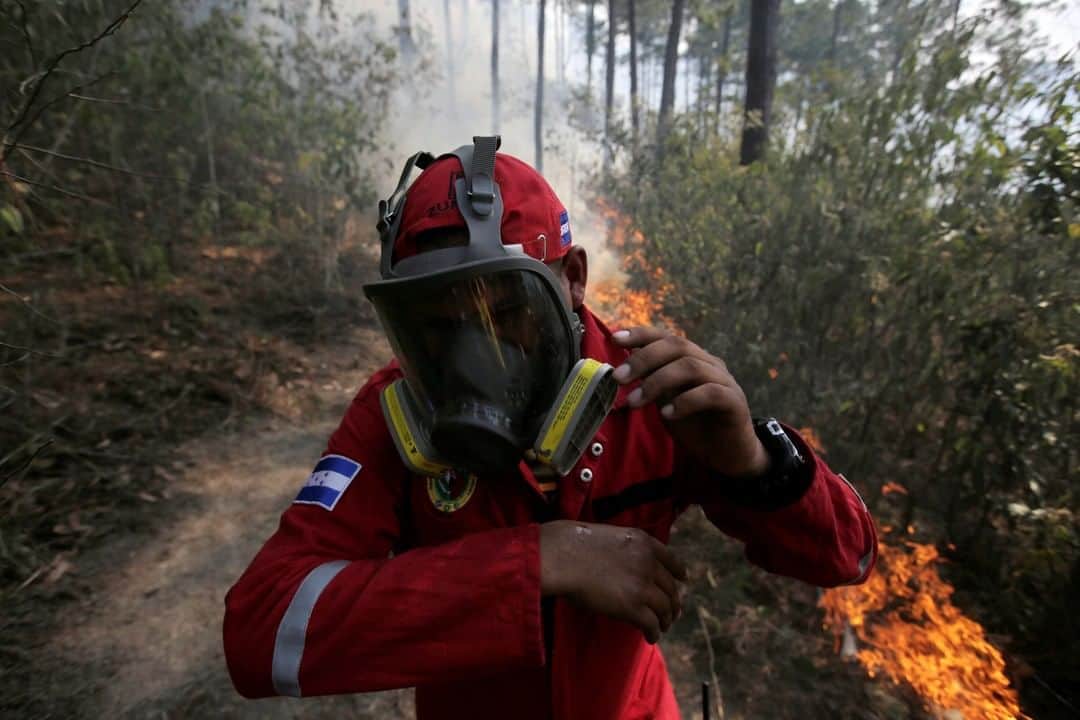 NBC Newsさんのインスタグラム写真 - (NBC NewsInstagram)「A firefighter gestures toward journalists as he asks them to leave the area during a wildfire at El Hatillo in Tegucigalpa, Honduras on Tuesday. . 📷 Jorge Cabrera / @reuters」3月20日 18時00分 - nbcnews