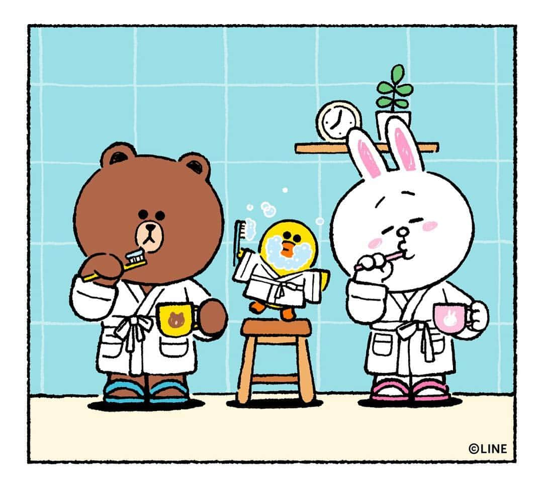 LINE FRIENDS_JPさんのインスタグラム写真 - (LINE FRIENDS_JPInstagram)「​​歯磨き333の方法！ ​一日3回、3分間、そして、、、 ​私たち3人で ​#元々は #3分3回 #次はなんだっけ ​#シャカシャカ #キレイに #バスローブ #歯ブラシ #歯磨きコップ ​#BROWN #CONY #SALLY #LINEFRIENDS」3月20日 18時53分 - linefriends_jp