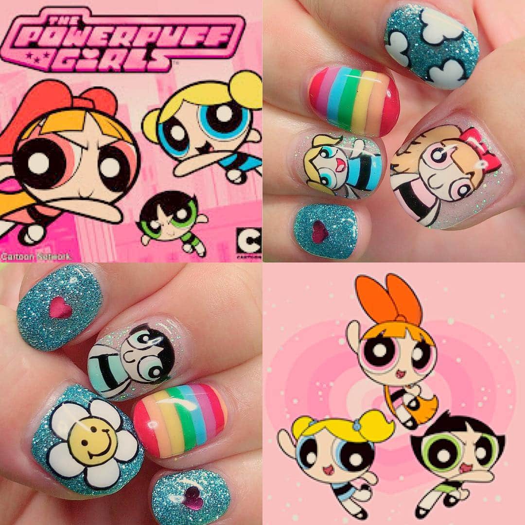 小嶋晶子のインスタグラム：「(◎´艸`{ New nail💅The Powerpuff Girls is my favorite cartoon hero!? #nail #nails #newnail #newnails #powerpuffgirls #blossom #libertybelle #bubbles #パワーパフガールズ #パワーパフガールズネイル #ブロッサム #リバティーベル #バブルス #手描きネイル #💅」