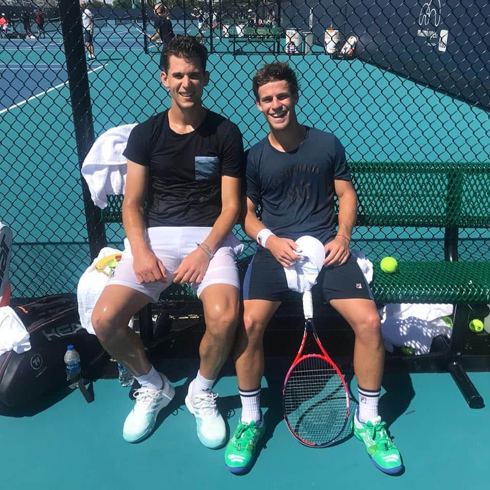 ドミニク・ティエムさんのインスタグラム写真 - (ドミニク・ティエムInstagram)「Always a pleasure with @dieschwartzman 😍🎾💪 #hardrockstadium #createdwithadidas #4ocean」3月21日 3時49分 - domithiem