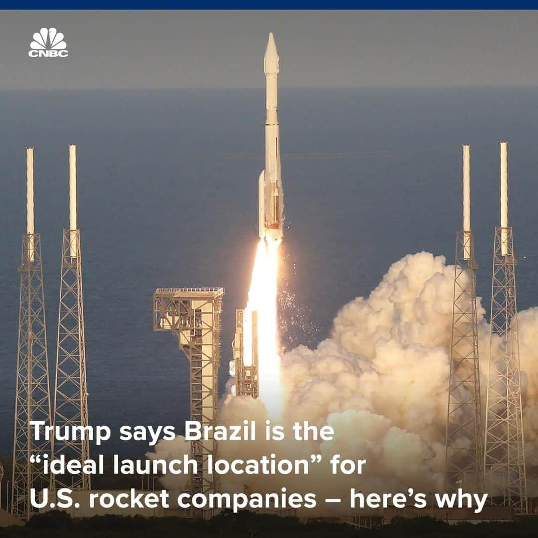 CNBCさんのインスタグラム写真 - (CNBCInstagram)「The U.S. signed a technology safeguards agreement (TSA) with Brazil on Tuesday, allowing American space companies to take a look at Alcantara.👀⁣ ⁣ Alcantara is an old rocket complex near Brazil's Atlantic coast, and it sits about 140 miles south of the Earth's equator. Although far from the U.S., Alcantara is a prime location for launching satellites, a $260 billion business. That's because missions from the equator region often require less fuel.⁣ ⁣ "After 20 years of talks we are finalizing a technology safeguards agreement to allow U.S. companies to conduct space launches from Brazil," President Donald Trump said Tuesday at a press conference with Brazil's President Jair Bolsonaro. "Because of the location, tremendous amounts of money would be saved."⁣ ⁣ You can read more on Alcantara, at the link in bio. 🚀⁣ ⁣ *⁣ *⁣ *⁣ *⁣ *⁣ *⁣ *⁣ *⁣ ⁣ #Alcantara #Space #Satellites #Brazil #TSA #Technology #SpaceLaunch #Money #Trump #President #Equator #Explore #News #CNBC」3月21日 4時10分 - cnbc