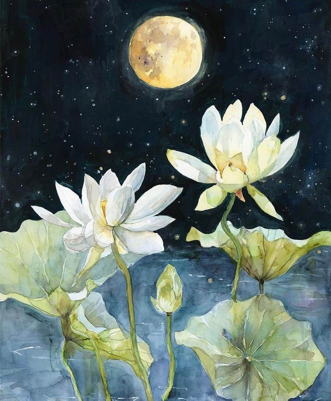 リンジー・モーガンのインスタグラム：「Blossom beneath a full moon ✨🌸Happy Spring Equinox! 🎨: @violettbo」