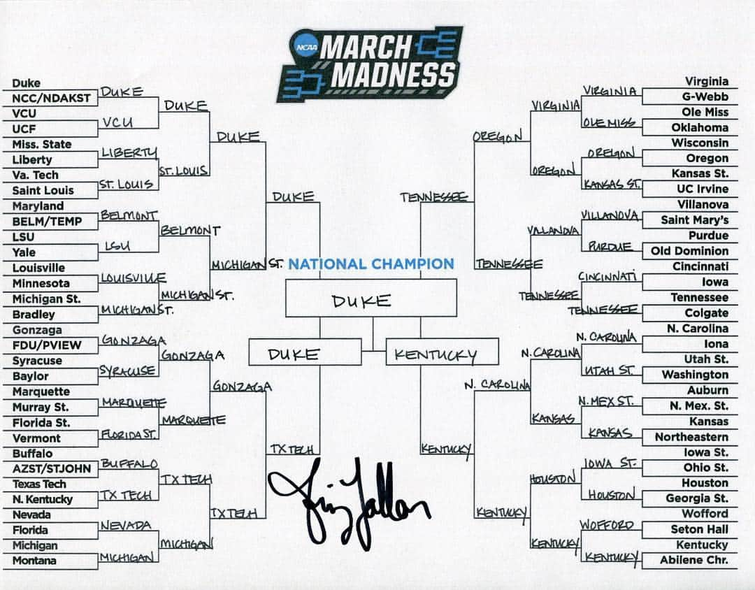 ジミー・ファロンさんのインスタグラム写真 - (ジミー・ファロンInstagram)「My @ncaa @marchmadness bracket is locked in!! I’m predicting @dukembb and @kentuckymbb make it to the finals. But, there’s a lot of potential with @slubillikens! Their mascot swept our 3-Point and Slam Dunk contest, so I can only imagine how impressive their players are! Also, I kind of have no idea what I’m talking about so a lot of this is just guesses. #marchmadness」3月21日 5時05分 - jimmyfallon