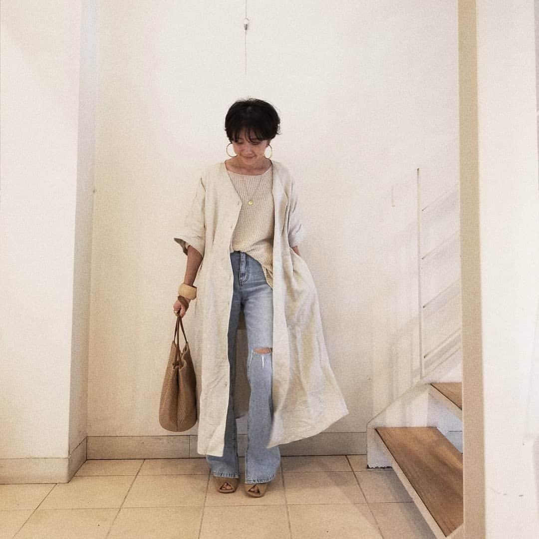 neokazumiのインスタグラム：「・ ウエストタック ガウンワンピース ・ リネン混素材です ・ #ariesmirage#ariesmirageselect #ootdfashion#neokazumi」