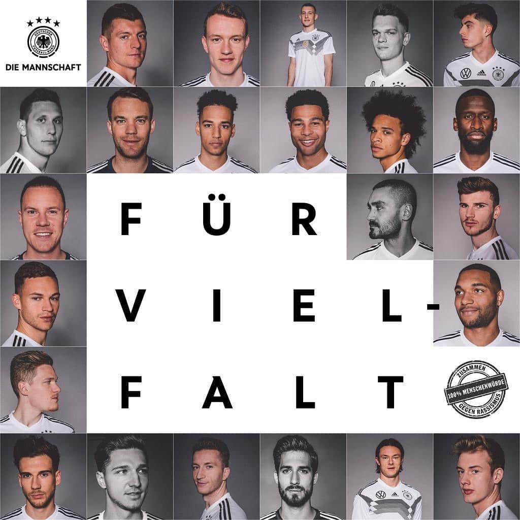 ニクラス・シュタルクのインスタグラム：「👨🏾‍🦲👨🏻🧔🏽👱🏻‍♂👨🏻‍🦲👨🏻‍🦰🧔🏿👨🏾‍🦱 ➡ 🇩🇪 Für Vielfalt. Gegen Rassismus! #notoracism #taggegenrassismus #diemannschaft @dfb_team」