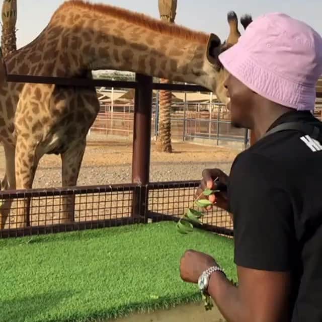 バンジャマン・メンディのインスタグラム：「🦒 That tongue tho 😂😂😂 great time in Dubaï like always thanks @mohammedbelhasa @sb_belhasa 🤙🏾🦒」