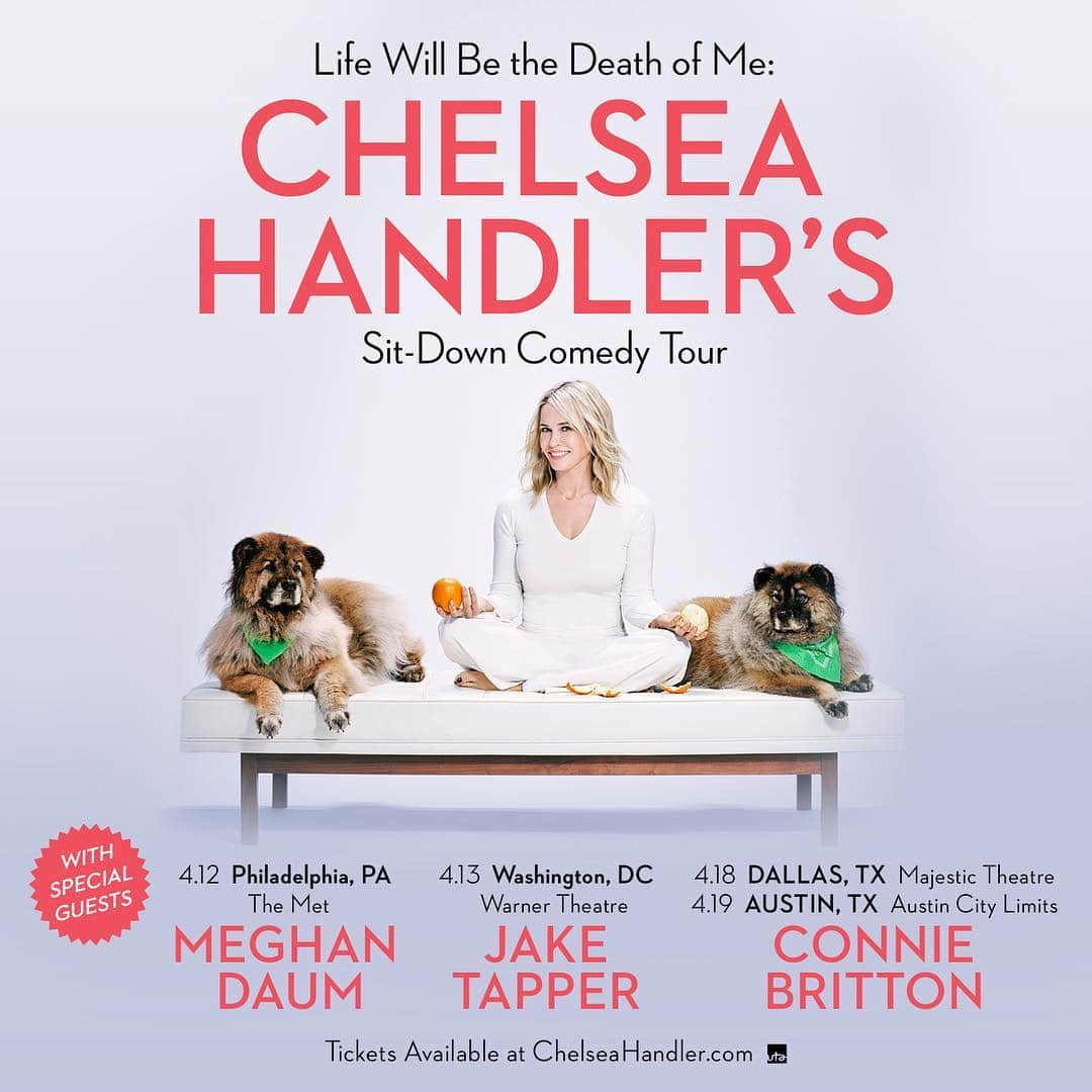 チェルシー・ハンドラーさんのインスタグラム写真 - (チェルシー・ハンドラーInstagram)「PHILLY, DC, AUSTIN, DALLAS guests announced! My sit-down comedy tour starts April 11. New guests Meghan Daum in Philly on April 12, Jake Tapper in D.C. on April 13 and Connie Britton in Dallas and Austin on April 18/19. #lifewillbethedeathofme tickets to shows link in bio! @jaketapper @conniebritton」3月22日 3時33分 - chelseahandler