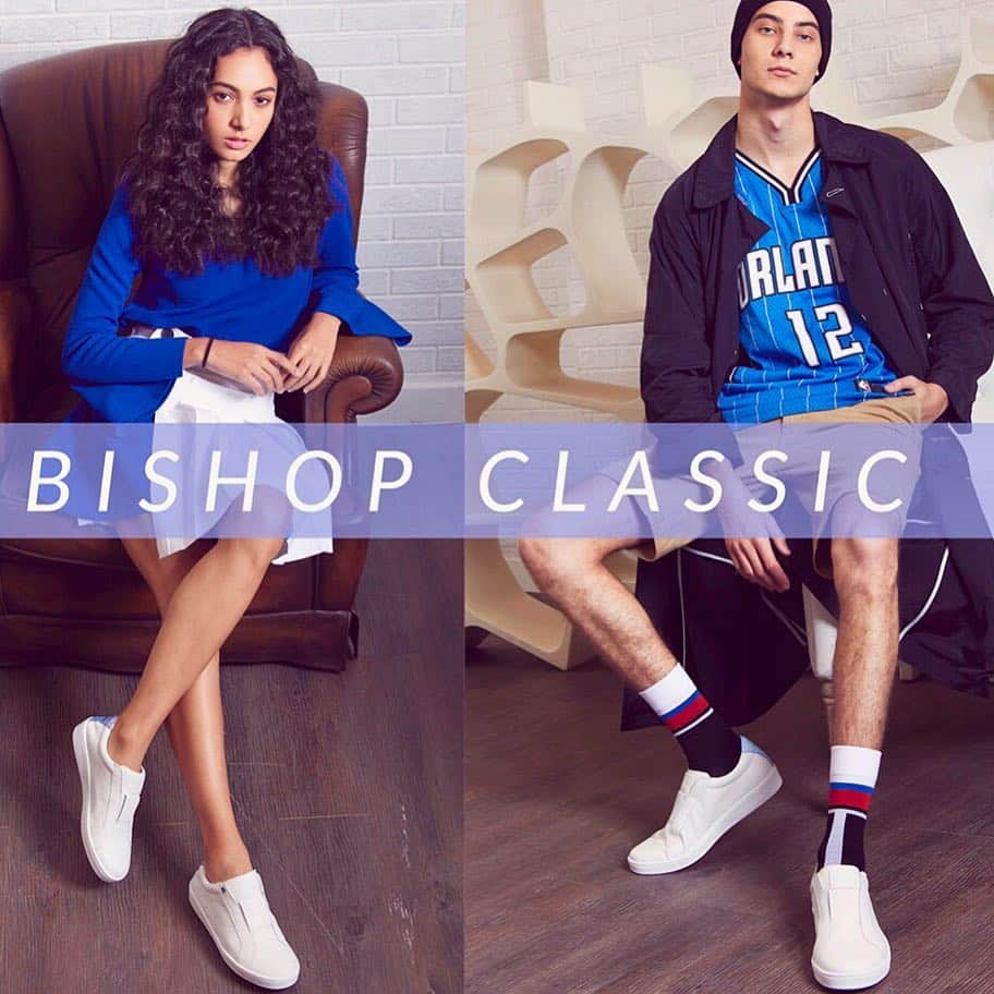 のインスタグラム：「BISHOP CLASSIC is a minimal and timeless design series, featuring a smooth and slim line silhouette. Each pair is finely crafted with premium nappa leather, for superior look and comfort Discover more through link in bio. #bishop #classic #lacelessdesign #whitesneakers #ss19 #kicks #minimalist #timeless #luxury #royalelastics #royal」