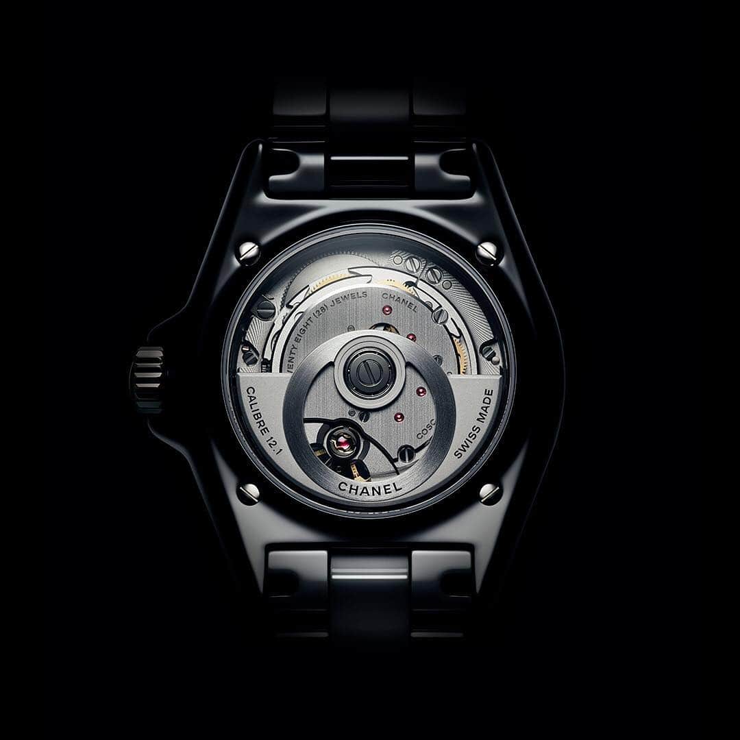 のインスタグラム：「THE NEW J12. IT'S ALL ABOUT SECONDS.  The J12 watch now features the Caliber 12.1, a new self-winding movement manufactured exclusively for CHANEL. Allure on the inside that shows on the outside. #TheNewJ12 #ItsAllAboutSeconds #Baselworld2019」