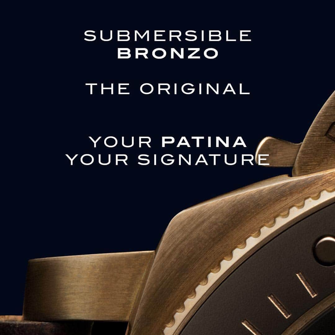 のインスタグラム：「Make your Bronzo your own signature with its unique ‘patina’! #Panerai #PaneraiBronzo #PaneraiWatches #Sportwatch #Laboratoriodiidee #Submersible #PaneraiSubmersible」