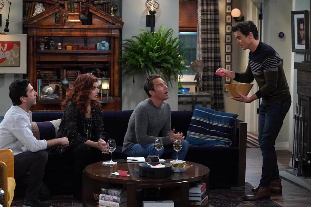 マット・ボマーさんのインスタグラム写真 - (マット・ボマーInstagram)「Choosing a favorite episode of @nbcwillandgrace is a little bit like choosing a favorite finger- I appreciate ‘em all. But I have to say, tonight’s episode was my favorite that I got to be a part of this season. Not only did I get to work with this legendary cast- they threw the brilliant @_schwim_ #davidschwimmer into the mix. Honestly, it was all a little too much- but I soldiered through. To help me process this experience, I’ll be taking over the @nbcwillandgrace Instagram feed sometime today (probably around 530 pm PST/ 830 pm EST, but don’t hold me to it.)I will also try to explain the Bob & Carol & Ted & Alice realness going on in the first picture. Lastly: things seem to be going pretty well for  Will and McCoy- is it time to give them a ship name? McWill? Wicoy? Share them thoughts!」3月22日 1時38分 - mattbomer