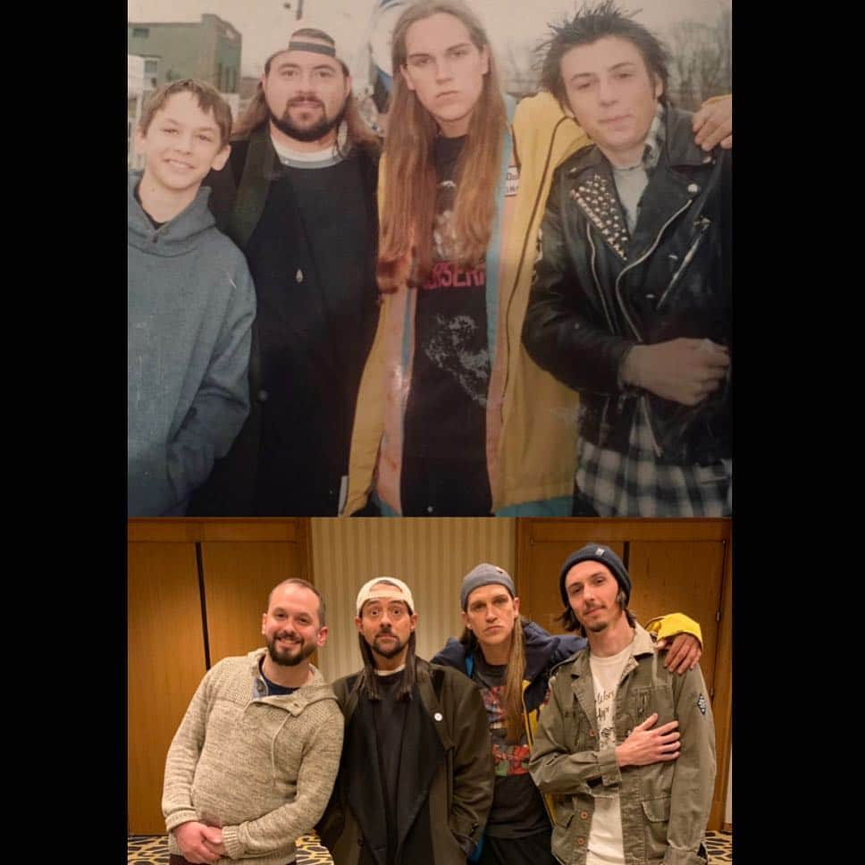 ケヴィン・スミスさんのインスタグラム写真 - (ケヴィン・スミスInstagram)「All this time, our dirty l’il secret is that while @jayandsilentbob Reboot is a sequel to #jayandsilentbobrestrikeback, it’s also a semi-sequel to all of the #viewaskew movies I ever made. But last night, we extended the stories of the kids who bought weed from me and @jaymewes at the top of Strike Back: @jakerichardsonforreels & @nickfehlinger joined us as grown up versions of their characters! So at about 2am this morning, we found a moment to recreate a pic we all took 18 years ago! One of my favorite aspects of #jayandsilentbobreboot is seeing where all my characters are in the 2019 #viewaskewniverse! While our heroes are desperately trying to hold onto their 90’s way of life, the rest of their world has moved on from them and grown up. Last time we saw Jake and Nick together, they weren’t grown up yet. But last night, I shot a fun and funny scene with a pair seasoned of adult pros! #KevinSmith #fifteenbuckslittleman #jakerichardson #nickfehlinger #movie #jayandsilentbob #morrisdayandthetime」3月22日 1時38分 - thatkevinsmith