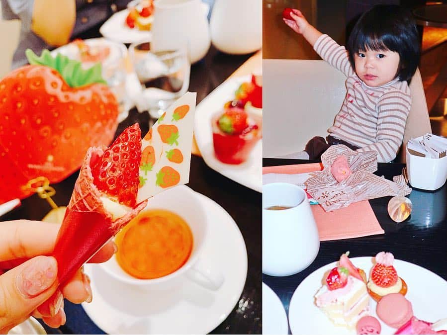 畑有里紗さんのインスタグラム写真 - (畑有里紗Instagram)「シンガポールから帰った次の日に 大好きな2人とおとぴが 誕生日&結婚のお祝いしてくれたよ❤︎ 当日駅で待ち合わせて サプライズで連れて行ってくれたのが #anaインターコンチネンタルホテル東京  の 苺ビュッフェ😭🍓👏 私が苺好きなのもあって 苺縛りで探しまくってくれたらしい!! 嬉しすぎたー(T_T)❤︎ どれも美味しすぎて永遠に食べられた🍓笑 . 2人にはいつもお世話になりっぱなしで 真剣な話もしたりするし とっても尊敬できるふたりで 4人でいると毎回笑いが絶えなくて ほんとに最高!! いつもありがとう❤️ ちなみに年は24.25.26歳と１つずつ違い！ . . プレゼントは前撮り写真入れる 沖縄のフォトフレームと 翔ちゃんとお揃いのpiquéパジャマ バック お花💐  大切にするね❤︎ 素敵な一日をありがとう(*^^*) これからもよろしくね♡♡ . （去年の誕生日は無言で拍手してたおとぴも今年は一緒にハッピーバースデー歌ってくれてて成長にとても感動した😢👏笑 1枚目の写真のおとぴ好き❤︎笑） #誕生日#結婚祝いのプレゼント#苺ビュッフェ #本当にいつもありがとう#大好きな人#25歳」3月22日 12時13分 - arii_m36