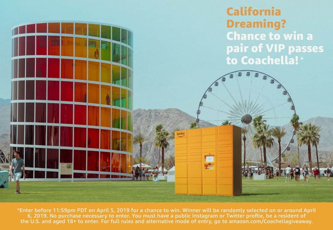 Amazonさんのインスタグラム写真 - (AmazonInstagram)「🌵🎵 #GIVEAWAY ALERT 🌺🌴 Want to win passes to see your favorite artists at @Coachella? For the first time ever, you can get your festival essentials delivered straight to an Amazon Locker at #Coachella. To celebrate, we are #givingaway a pair of VIP passes + $3,000 for travel and accommodation.  How to enter: 1. Visit Amazon.com/Locker to find your nearest Amazon Locker location 2. Take a selfie in front of an Amazon Locker 3. Post the photo on Instagram with the #AmazonLocker, #Coachella and #Giveaway hashtags」3月22日 5時37分 - amazon