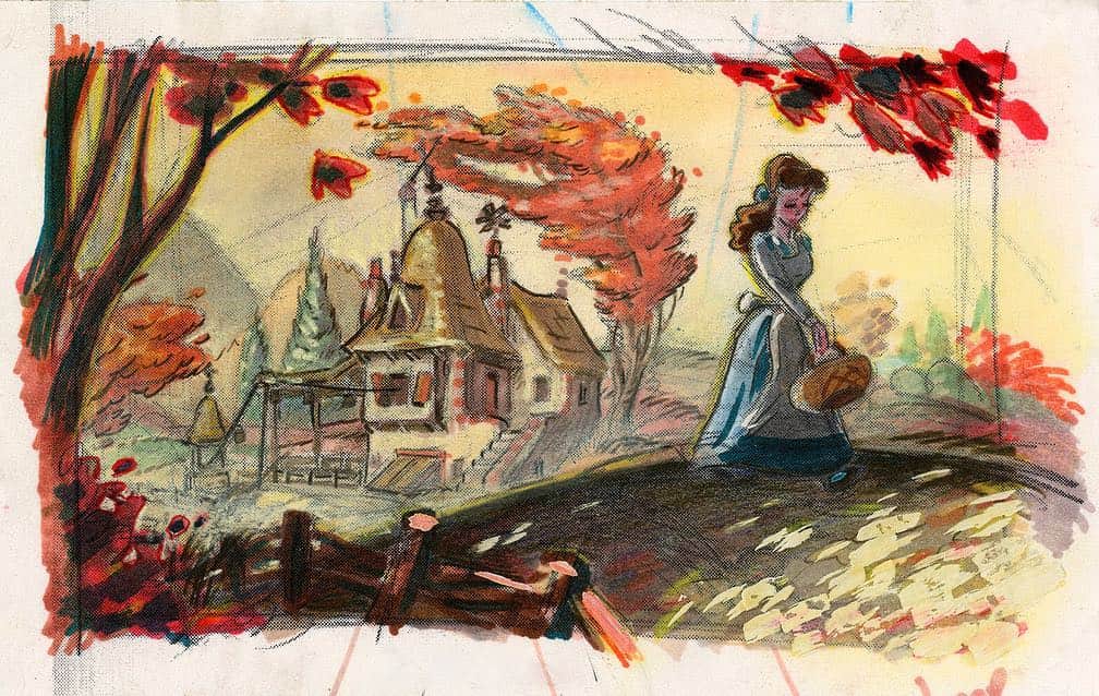 美女と野獣のインスタグラム：「She was drawn to stand out. ✏️✨ Swipe to see Belle go from concept to character. #tbt | @disneyanimation」