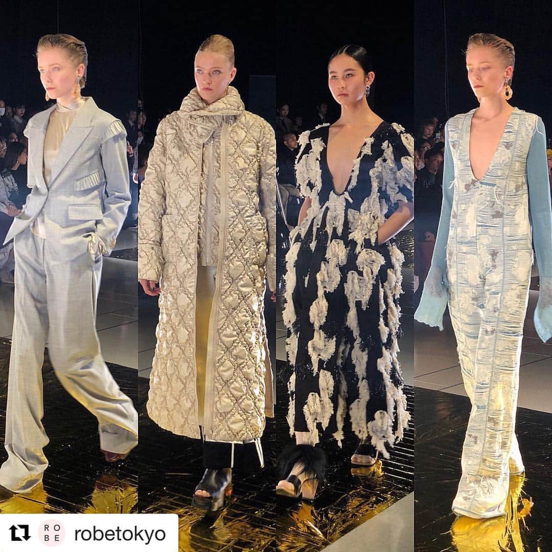 azのインスタグラム：「マラミュー女子に俺はなる #Repost @robetokyo with @get_repost ・・・ 今季はネットなどからどこかしらインスパイアされてテーマを作るブランドが多い印象👀マラミュートは何世紀にも渡り生きるヴァンパイアの恋人たちを描いた映画"Only Lovers Left Alive"に着想を得て、ネット社会がもたらす「時系列のカオス」にたどり着きました。どんな時代にも画面だけならワープできる今ですもの。 ・ 柔らかそうなファーは実は硬い手触りだったり、可愛い花柄をジャージ風にしたり。相反するものや隣合わないものをくっつけてしまうことは、現代では当たり前。だって再生、巻き戻し、早送りのボタンは何にだってついてるのだから。何をどう選んで繋げるかは自分次第なのだ。 ・ TBS「 #林先生が驚く初耳学 ！」のコーナー  #アンミカ先生が教えるパリコレ学  で注目されてる新星モデル #小野寺南友 さんも登場💥カットジャカードのドレスを堂々きこなします。可愛らしさと強さを兼ね備えた顔立ちは、マラミュー女子にぴったり❤️これから東京のファッションシーンも盛り上げて欲しい🔥 ・ #マラミュート #ニット #ニットワンピ #ニットドレス #セットアップ #ROBE東コレ隊 #AmazonFWT #東コレ #fashionweek #19aw #AmazonFashionWeekTOKYO #ファッションショー #ランウェイ #AFWT #アマゾンファッションウィーク #2019aw #ROBEtokyo #越境レディ #tokyo #东京 #도쿄 #동경 #パリコレ学 #アンミカ #初耳学 #林先生の初耳学」