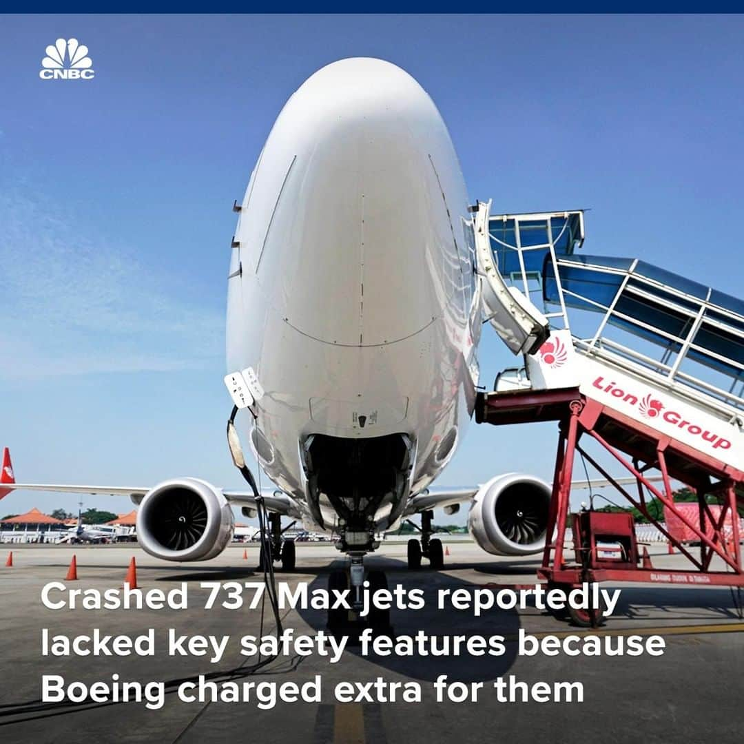 CNBCさんのインスタグラム写真 - (CNBCInstagram)「Boeing jets in Ethiopia and Indonesia lacked two safety features in their cockpits that could have helped the pilots detect erroneous readings. The features were missing because the company charged extra to install them.⁣ ⁣ Some experts believe the lack of safety features might be connected to the planes' failures, The New York Times reports.⁣ ⁣ Boeing will now make the features free of charge on all new 737 Max planes, according to the Times. Boeing is also planning a new software update.⁣ ⁣ However, it is still unclear what caused the crashes.⁣ ⁣ You can read more on the investigation, at the link in bio.⁣ ⁣ *⁣ *⁣ *⁣ *⁣ *⁣ *⁣ *⁣ *⁣ ⁣ #Boeing #Max737 #Indonesia #Ehtiopia #Jets #BoeingJets #NYT #Plane #Aviation #Safety #Precautions #Software #Accident #News #CNBC」3月22日 7時55分 - cnbc