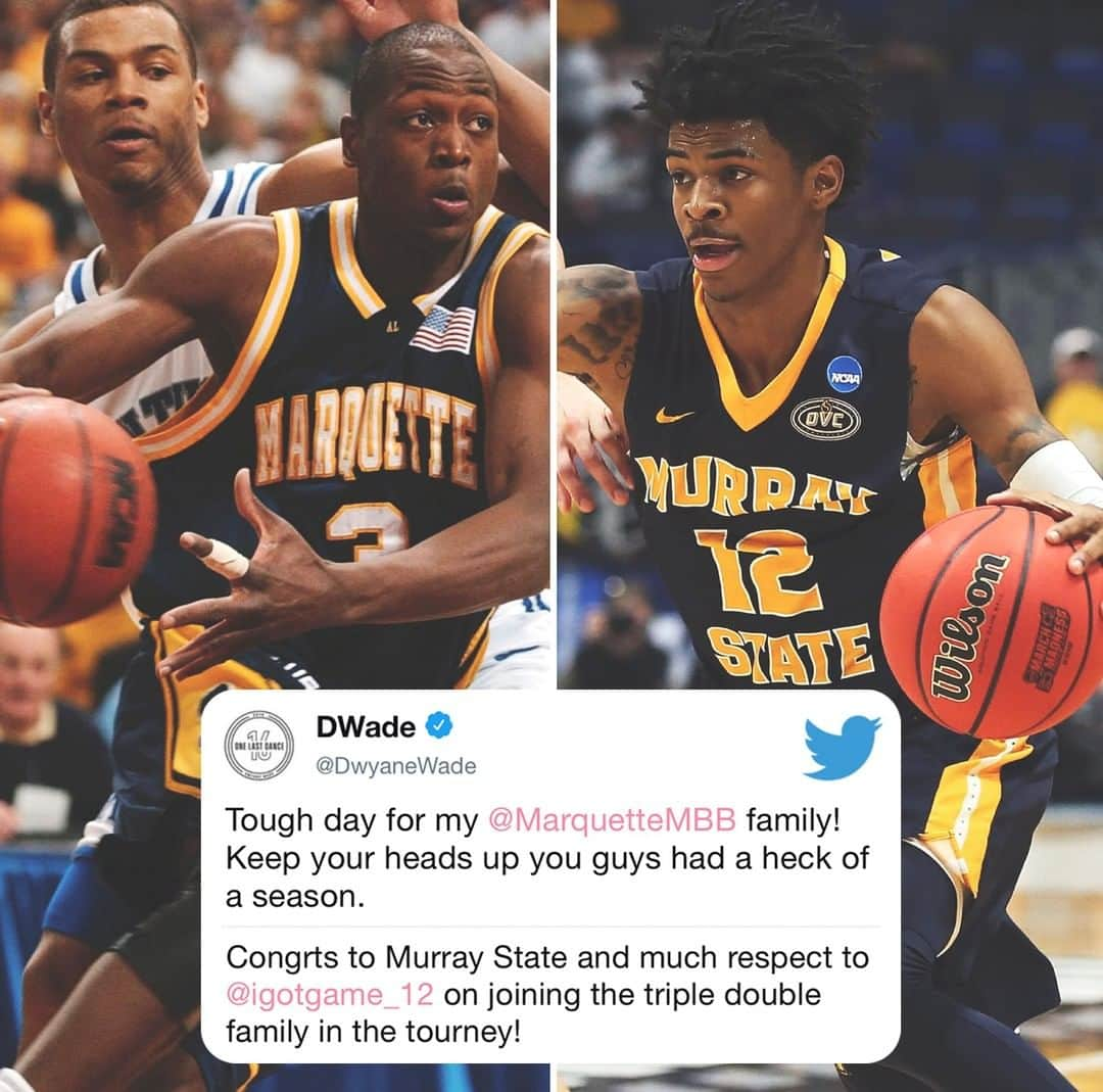 espnさんのインスタグラム写真 - (espnInstagram)「@DwyaneWade's alma mater Marquette may have lost to Murray State, but he welcomed Ja Morant to the triple-double tourney family 🔥」3月22日 9時29分 - espn