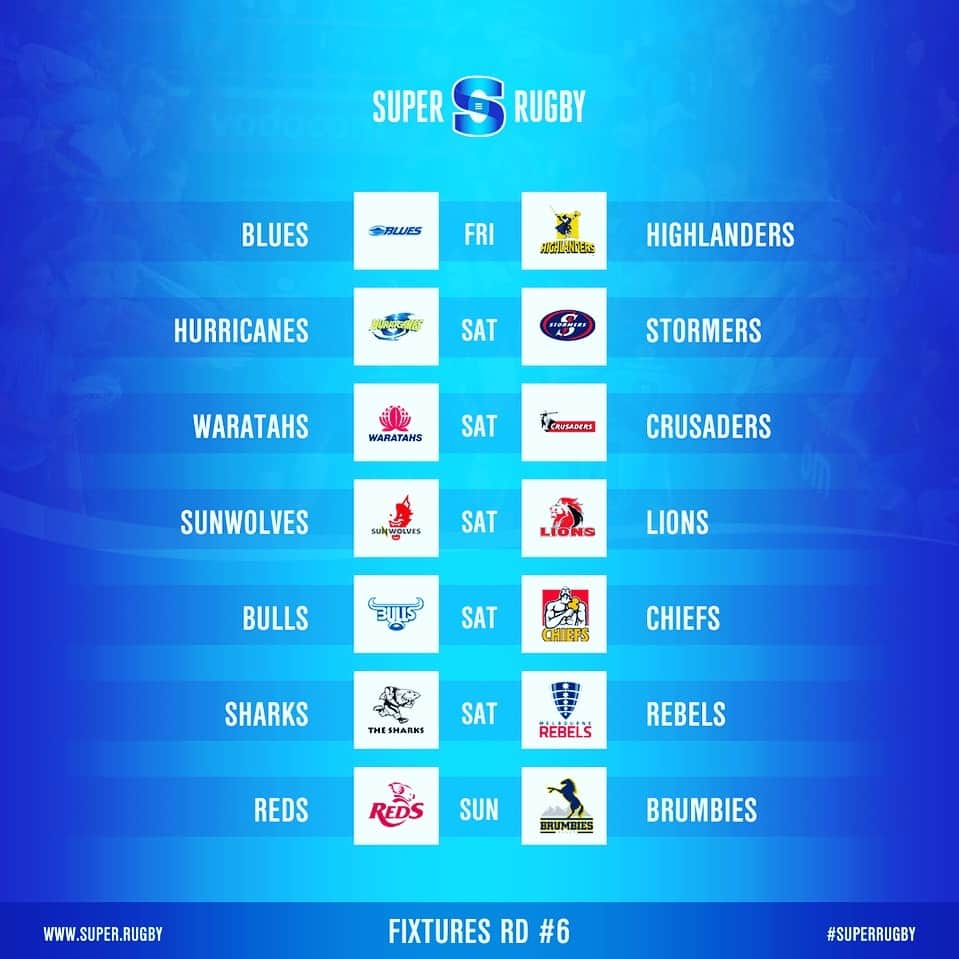 Super Rugbyさんのインスタグラム写真 - (Super RugbyInstagram)「FIXTURES #SuperRugby RD#6 Full round this weekend with some intriguing clashes #BLUvHIG #HURvSTO #REDvBRU Jaguares have a bye www.super.rugby」3月22日 9時41分 - superrugby