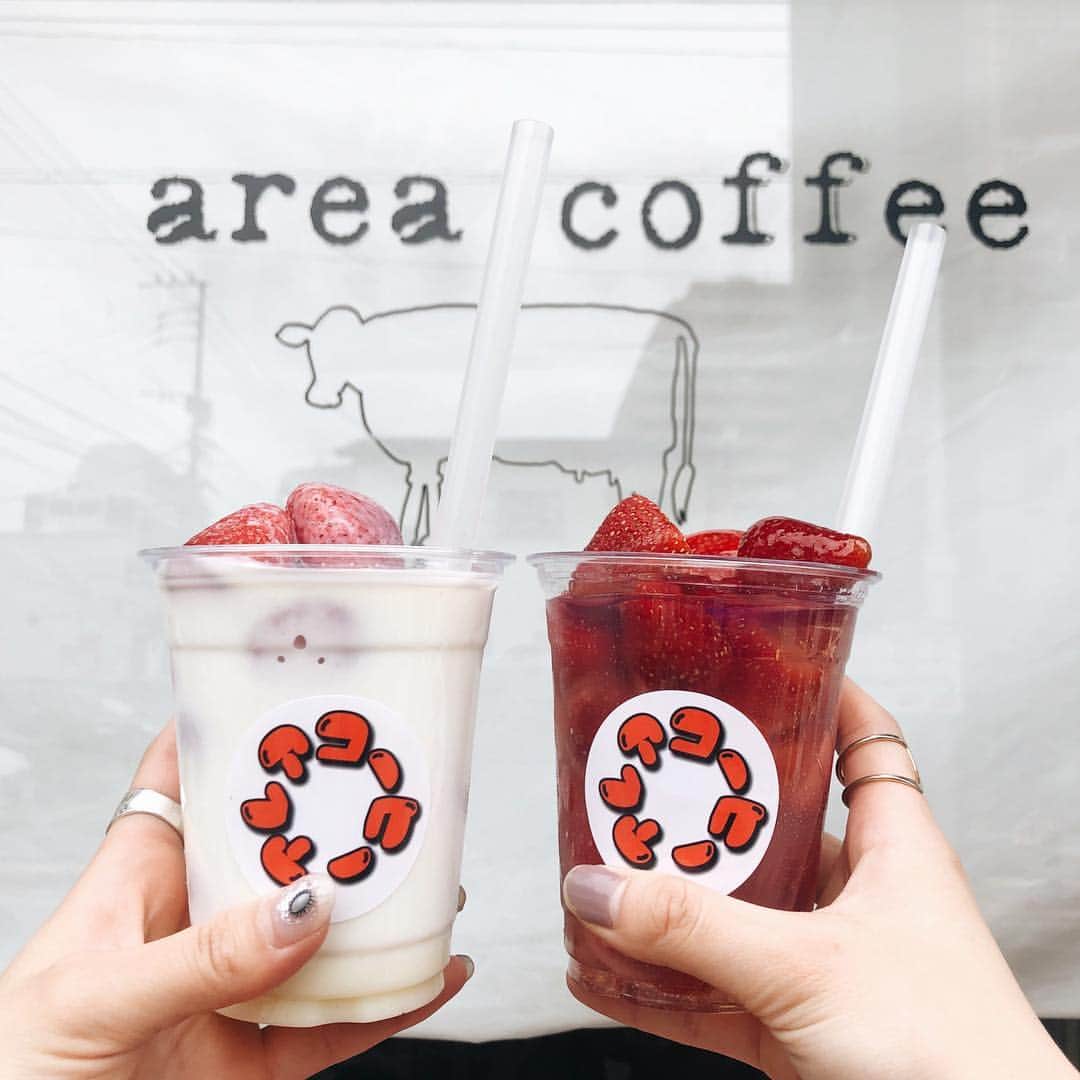 高橋野乃子さんのインスタグラム写真 - (高橋野乃子Instagram)「． 「凍ったイチゴと牛乳とコンデンスミルクで〜す」🍓🥛 まさにそれ☺︎ やっと行けた🍓はまる！！☺︎ #areacoffee  #アレアコーヒー  #薬院カフェ #ののゴハン」3月22日 10時43分 - _nonstyle_