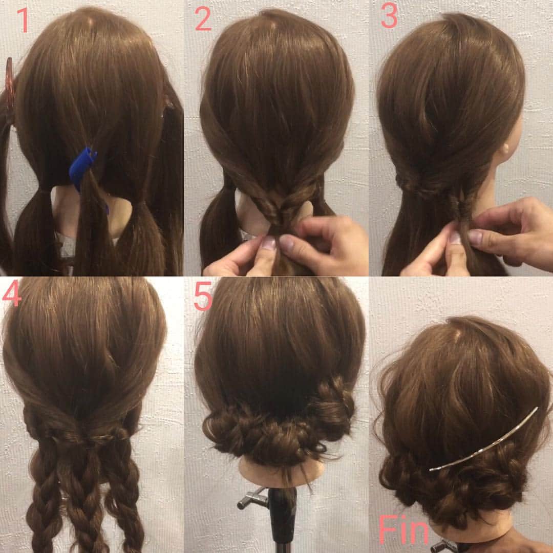 西川ヒロキさんのインスタグラム写真 - (西川ヒロキInstagram)「三つ編みとくるりんぱで作るギブソンダックアレンジ 1．横と後ろを分け後ろは3つに分けます 2．横の髪と後ろの真ん中の髪を結びくるりんぱします 3．後ろの髪もくるりんぱします 両端の三つ編みは横の髪の上を通ってくるりんぱに通します 4．三つ編みを作ります 5．アレンジスティックを使って三つ編みをくるりんぱに通していきます Fin．ピン留めしたら完成★ くるりんぱに通して戻りにくくしてるので作りやすいと思います★ #三つ編み #くるりんぱ #ギブソンタック  #香川県 #高松市 #丸亀市 #宇多津 #香川 #高松 #丸亀 #hiroki #わちゃかわいい #香川美容室 #香川美容師  #hair #hairset #hairarrange #japan  #簡単アレンジ #簡単ヘアアレンジ #アレンジ #セルフアレンジ #お呼ばれアレンジ #ヘアアレンジ」3月22日 21時44分 - hiroki.hair