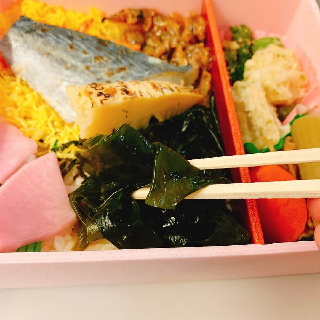 三遊亭とむさんのインスタグラム写真 - (三遊亭とむInstagram)「春のおもてなし弁当  東京駅 1080円  あっという間に春へ 容器も桜色 この手の駅弁はラインナップは多いけど味はそこそこというのがほとんどです。こちらもその感じ！ あとオカズのラインナップを原材料のところ以外にも表記されていた方が嬉しい…  あ、ただワカメ煮は驚きました！ 沢山のワカメ！ 弁当のご飯の上にワカメ煮！ これは良かったです！  と、食べた後にその事を思い出す。  ワカメだけに いやワカメだけ煮 海藻（回想）シーン  76点  #駅弁 #駅弁コンシェルジュ #落語家 #春のおもてなし弁当 #まねき食品 #ワカメ煮 #駅弁評論家 #ダジャレ」3月22日 16時50分 - ekibenman