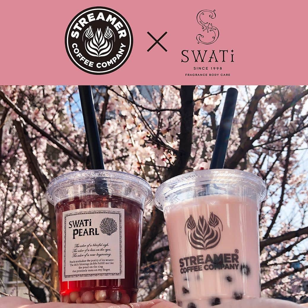 SWATi Officialさんのインスタグラム写真 - (SWATi OfficialInstagram)「🌸SWATi 神宮前POP UP STOREにて『桜 meets SWATi』を開催！！🌸 SWATi神宮POP UP STOREにて、3,000円（税抜）以上ご購入の方にSTREAMER COFFEE COMPANYとの限定 コラボタピオカドリンク１杯分をプレゼントします。 ※対象のお客様には、タピオカドリンクの引換券をお渡し、STREAMER COFFEE COMPANY渋谷店にてドリンク受け取りとなります。 🌸インスタグラムで公式アカウント ＠swati_officialをフォローすると 全製品５％OFF！！ 🌸店内の桜のフォトスポットで撮影した写真をアップすると  抽選で１０名様にバスパールSサイズをプレゼント！ ✴︎店頭やSWATi製品、タピオカドリンクを持って写真をとってインスタグラムにアップ ✴︎＃サクラミーツスワティー　#スワティー　＠SWATi_Officialをタグ付けして投稿  です。  #SWATi #スワティー  #giveasurprise #ギフト　 #プレゼント #バースデーフレグランス #gift 　#present #香り #フレグランス　 #party #rawbodycream  #ボディケア #bodysoap #保湿 #birthdayfragrance #marble  #clay #scrub #magnolia #残香 #トリートメントボディソープ #madfruits #sakura #桜」3月22日 18時19分 - swati_official