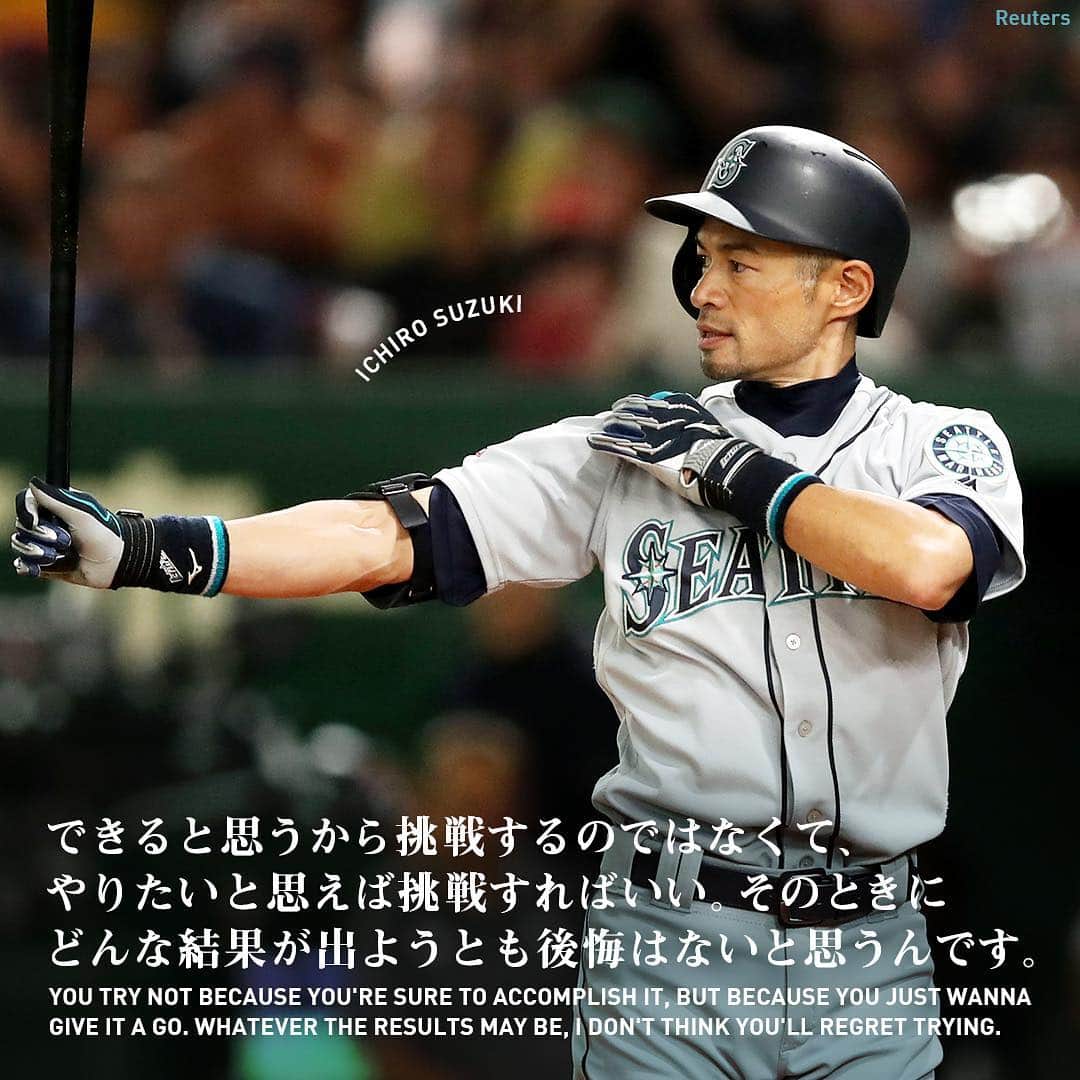 ONE MEDIAのインスタグラム：「.﻿﻿ 「僕の夢は、一流のプロ野球選手になることです」﻿﻿ ﻿﻿ ﻿﻿ 「毎日カレーを食べてリズムを整えてる」「他の選手が寝た後にひとりでトレーニングする音が聞こえた」なんて、努力家として知られる野球界のスーパースター、イチロー選手⚾️﻿﻿ メジャーリーグ・マリナーズで活躍していた彼は3月21日に、現役を引退すると発表した。﻿﻿ ﻿﻿ すごい功績をあげるまでそんなに努力できたのは、なんでだろう？﻿﻿ ﻿﻿ 新人賞、MVP、首位打者、盗塁王、最多安打、シルバースラッガー、ゴールドグラブ… ってたくさんのタイトルを獲得し、大活躍。﻿﻿ 2016年には、アメリカメジャーリーグの歴史上30人目の、通算3,000本安打という記録も出した。﻿﻿ ﻿﻿ 今回の引退を受けて、日本とアメリカは彼の功績をたたえる声であふれている。﻿﻿ ﻿﻿ ﻿﻿ めちゃくちゃ成功しててすごい！って思うよね。﻿﻿ でも彼、実は「成功」っていう言葉が嫌いなんだって。﻿﻿ ﻿﻿ 「成功すると思うからやってみたい。できないと思うからやらない。そういう判断基準では後悔を生む」と話している。﻿﻿ ﻿﻿ 記録の「成功」について彼は「もっとヒットを打ちたかった」とか「もっと勝てたのに」と感じることもあるみたい。﻿﻿ でも今彼が満足した顔で引退できるのは、彼の達成感は「挑戦した」「続けた」っていうところにあるからじゃないかな。﻿﻿ ﻿﻿ メジャーリーグに挑戦するというのは、大変な勇気が必要なことだったという。﻿﻿ でも、その勇気をかきたてたのは純粋に「やりたい」という気持ちだった。﻿﻿ ﻿﻿ 「僕の夢は、一流のプロ野球選手になることです」﻿﻿ そう小学校の卒業文集で、夢を語っていたイチロー選手。﻿﻿ ﻿﻿ 「できるかできないか」よりも「やりたいことだから」を理由に挑戦していけることが、努力を続ける強さに繋がるんだろうな。﻿﻿ ﻿﻿ 文：@nnkkmmyy﻿﻿ ﻿﻿ ﻿ #ThanksIchiro 本当にお疲れさまでした☺️ イチローに伝えたいメッセージをコメントしてね🍛👟﻿ ﻿ ﻿ #baseballquotes #celebrityquotes #野球選手 #メジャーリーグ #カルチャー #イチロー #ichiro #野球少年 #格言 #アスリート #引退 #baseballplayer #quotestoinspire #名言」
