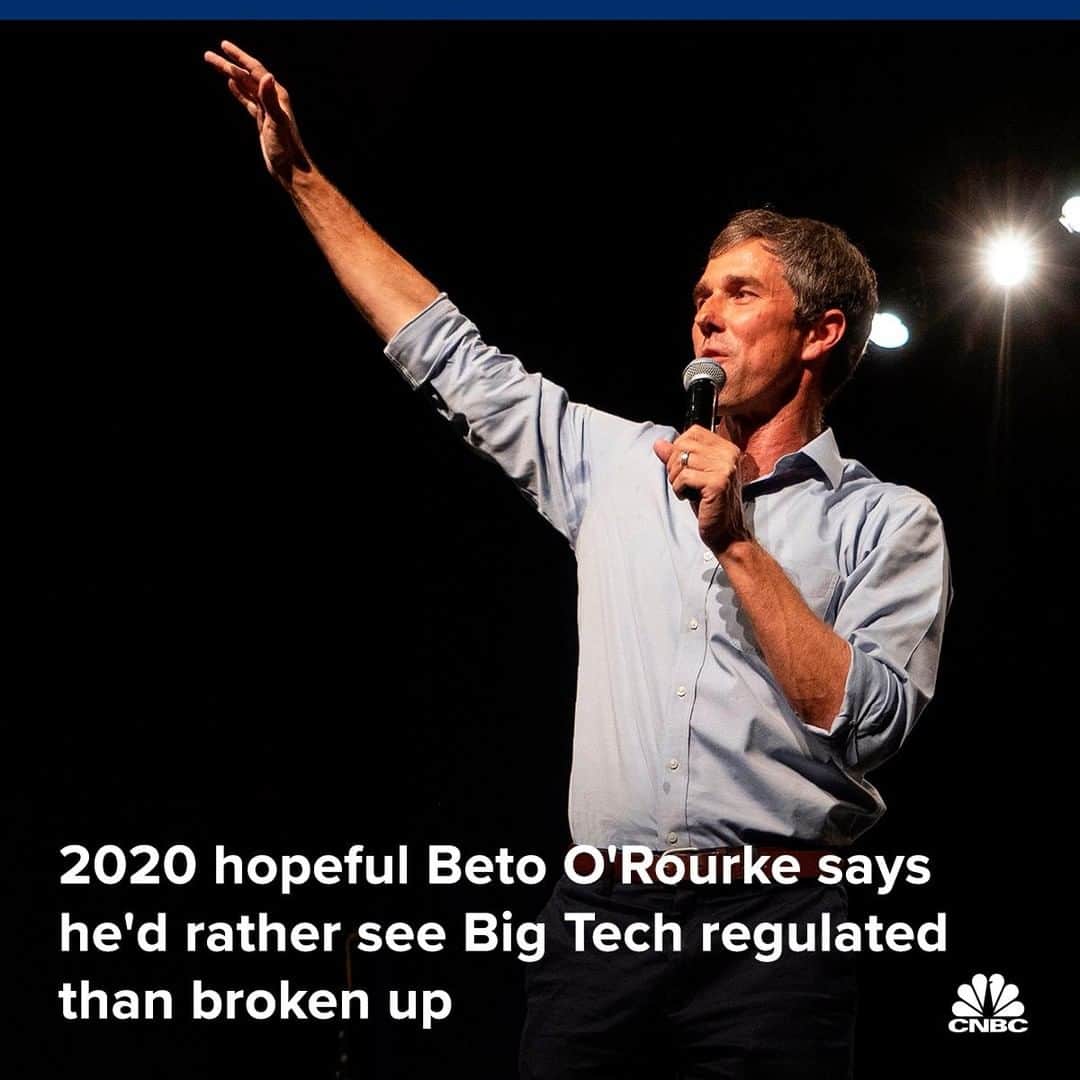 CNBCさんのインスタグラム写真 - (CNBCInstagram)「Presidential hopeful Beto O’Rourke is addressing what could be one of the election’s biggest issues: Silicon Valley's tech giants.⁣ ⁣ O’Rourke said he would rather see Big Tech regulated than broken up. That’s in contrast to candidate Elizabeth Warren’s proposal to dismantle tech giants like Facebook and Google. Warren’s proposal stems more from concerns around competition, while O’Rourke seems to focus more on user privacy and abuse of ad-based business models.⁣ ⁣ The companies “can be used, wittingly or not, to undermine our democracy and affect the outcomes of our elections,” O’Rourke told CNN.⁣ ⁣ To read O’Rourke’s full response, click the link in bio.⁣ ⁣ *⁣ *⁣ *⁣ *⁣ *⁣ *⁣ *⁣ *⁣ ⁣ #beto #betoorourke #2020 #2020election #elizabethwarren #tech #apple #google #businessnews #business #cnbc⁣」3月22日 20時00分 - cnbc
