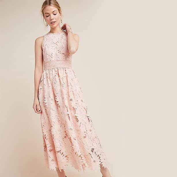 のインスタグラム：「The prettiest Spring lace. Now available on @anthropologie. #shoshanna #shoshannamidnight #lace #anthropologie」