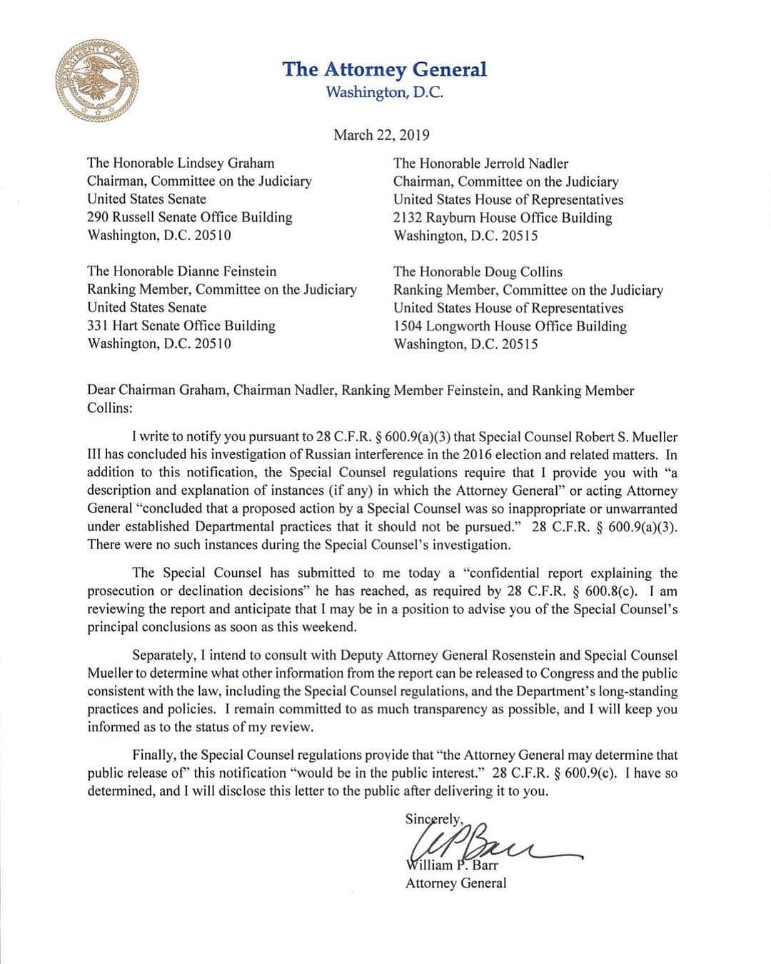 ABC Newsさんのインスタグラム写真 - (ABC NewsInstagram)「Letter from Attorney General William Barr to Congress announcing submission of special counsel Robert Mueller's report.」3月23日 6時32分 - abcnews
