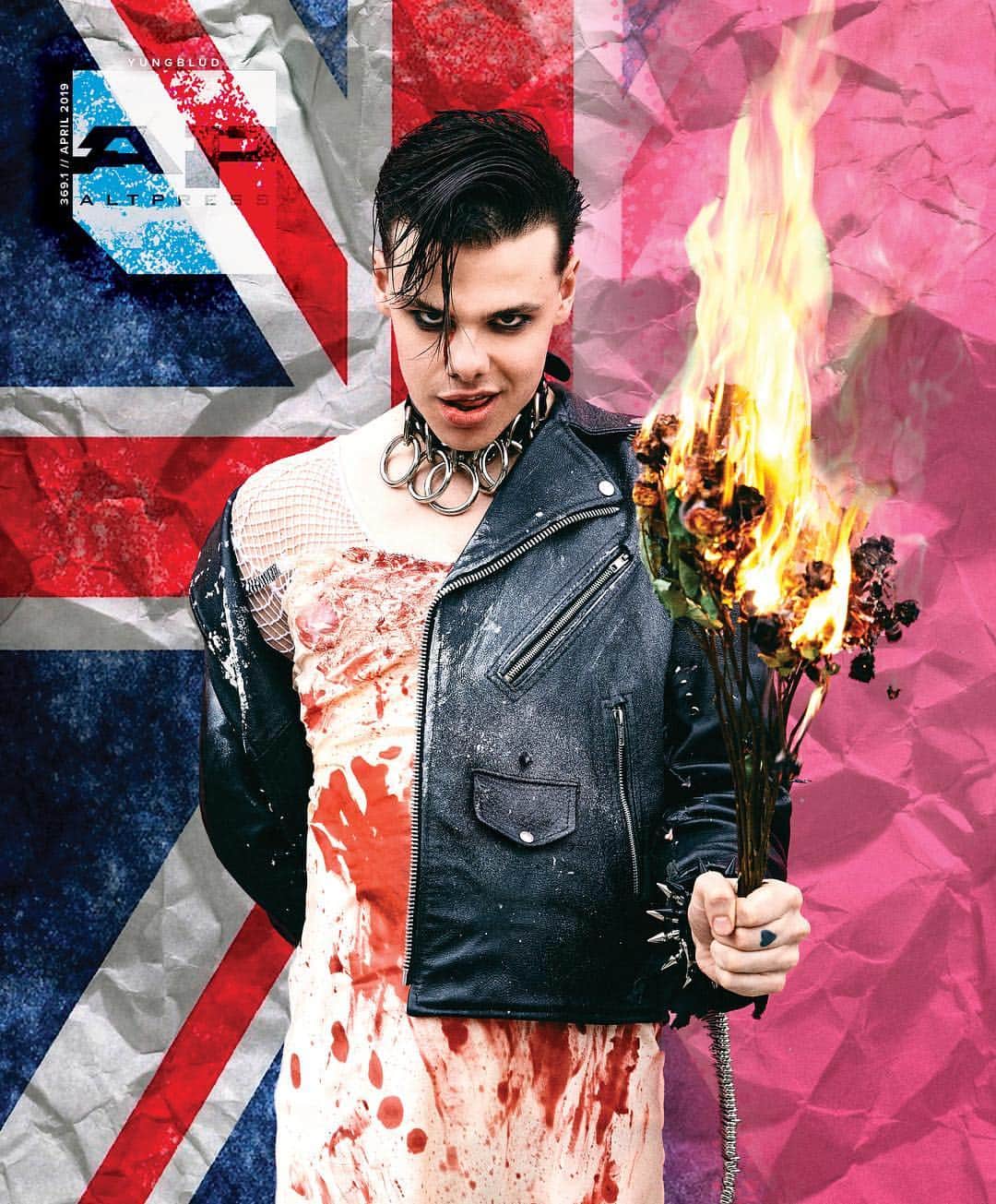 のインスタグラム：「Please welcome @yungblud to the hottest cover of 2019! Get inside YUNGBLUD's mind, go beyond the music, and join the movement 🔥 Exclusive YUNGBLUD x AP collections, merch, and hand signed posters are available at ALTPRESS.COM/NEWISSUE⁣⠀ 📷: jonathan.weiner⁣⠀ Grooming: Patricia Morales⁣⠀ Styling: Harper Slate⁣⠀ .⁣⠀ .⁣⠀ .⁣⠀ .⁣⠀ #altpress #ap #alternativepress #iamap #YUNGBLUD #dominicharrison #21stcenturyliability #liveinatlanta #YUNGBLUDrevolution⁣⠀ ⁣⠀」