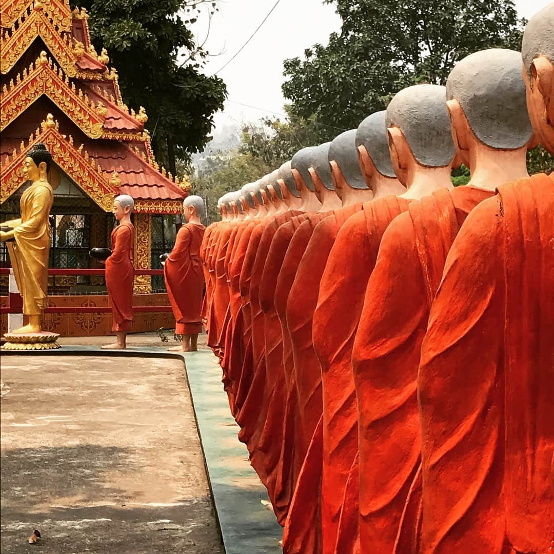 ヤマザキマリさんのインスタグラム写真 - (ヤマザキマリInstagram)「ミャンマーの寺院の連なり坊主軍、ブッダの弟子ということらしい」3月22日 22時37分 - thermariyamazaki