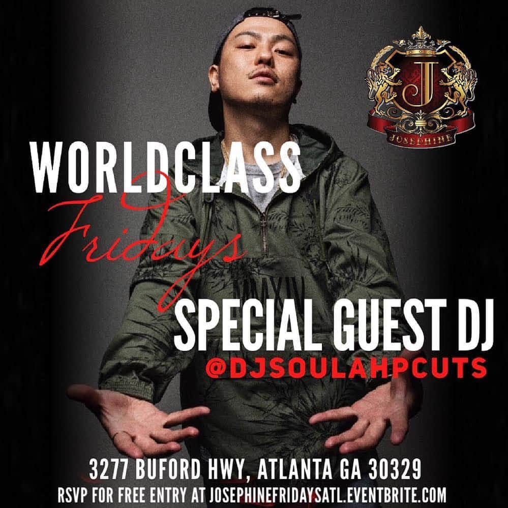 DJ SOULJAHさんのインスタグラム写真 - (DJ SOULJAHInstagram)「WORLD CLASS FRIDAY #TGIF #ATL w/ 1 and Only @babutod at @josephinelounge 🥉🥈🥈 . 今夜現地時間 22日[金曜] @babutod さんのイベントにて DJします‼️ 今夜行われるTravis Scottコンサート会場付近らしいので先日のH-Townで得たVibesと融合させたいと思てます🎡🧸🔑✨ #Japan #HTown #Atlanta #福岡の姉妹都市 #❤️」3月22日 23時14分 - djsouljahpcuts