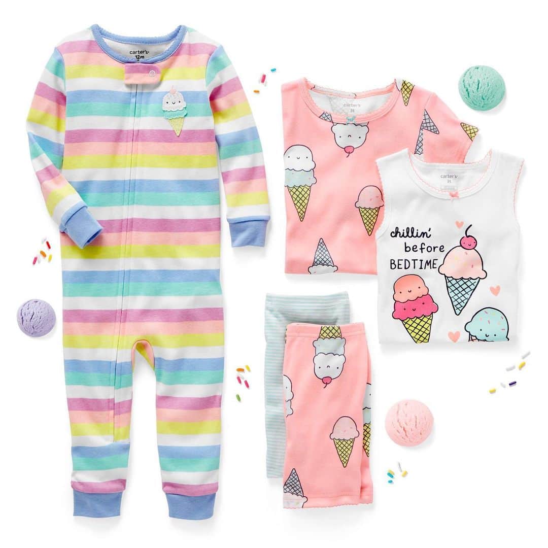 のインスタグラム：「Two scoops of cute! #icecream #jammies #dreamy #easyzipups #mixandmatch4piece」