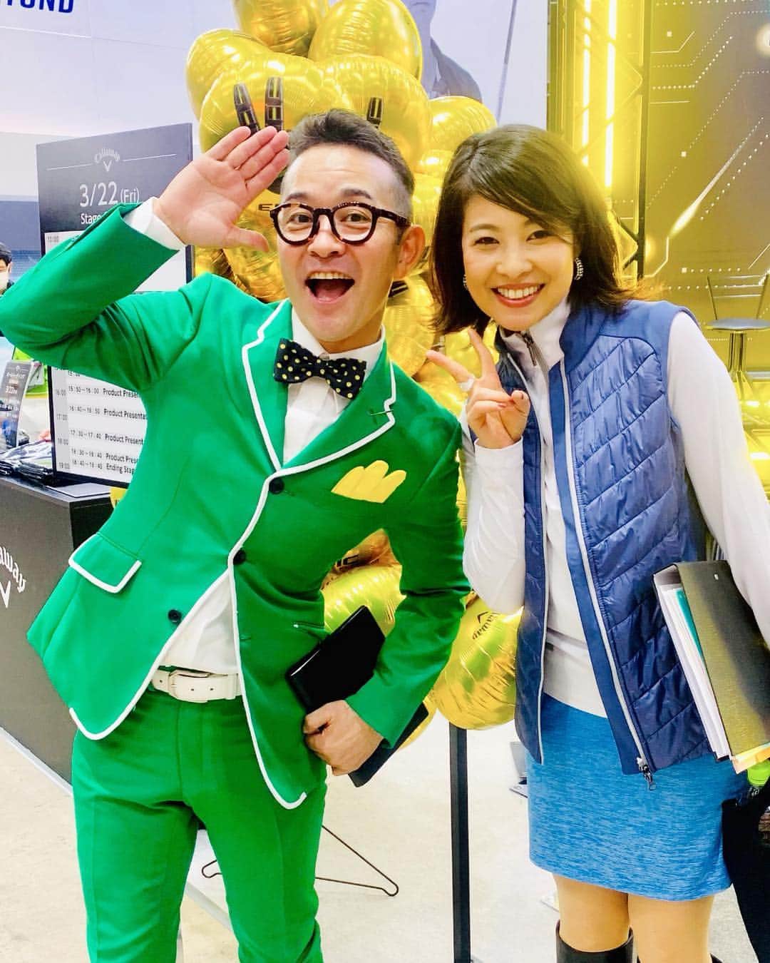 のインスタグラム：「今日はジャパンゴルフフェアでたくさんの仲良しの友人や知人に会えて楽しい1日でした✨明日もPING GOLF JAPANとBushnell golfでのトークショーの司会をさせていただきますのでどうぞよろしくお願いします😋 #ジャパンゴルフフェア2019 #jgf #トークショー #司会 #黒田カントリークラブ さん #中井学 プロ #田名網優 ちゃん #山本潤 ちゃん #松本あゆ美 ちゃん #明日も楽しみ #ゴルフ女子 #ゴルフウェア #pinggolfwear #PING  #みんなゴルフ好き #パシフィコ横浜」