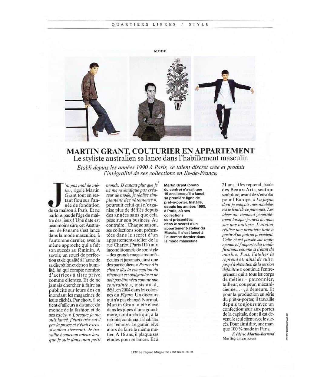 マーティン グラントのインスタグラム：「Le Figaro March issue features Martin Grant, Couturier en Appartement. @lefigarofr」