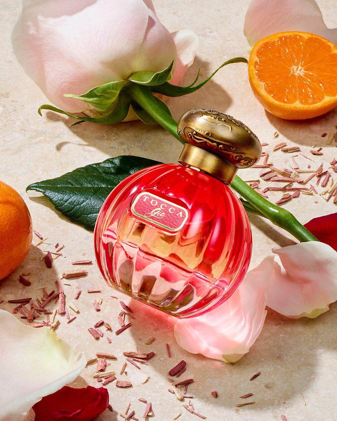 のインスタグラム：「Meet Gia 🥰, the newest addition to the @TOCCA family 💕 This spicy, energetic fragrance is bursting with hints of fruity tangerine, Turkish rose, and warm sandalwood for a scent that’s as daring as you are 💃🏽💃🏻💃🏿」