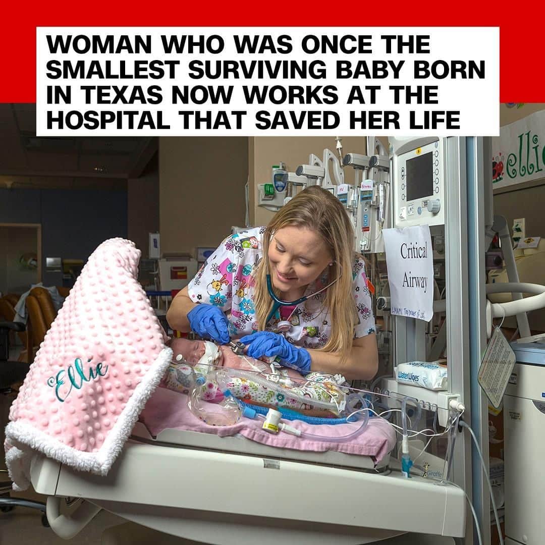 CNNさんのインスタグラム写真 - (CNNInstagram)「Tammy Lewis was born more than three months early and weighed only 1 pound and 4 ounces. Her family was told that their newborn’s survival rate was 5 to 10%. But she beat the odds, becoming the smallest surviving baby in the state of Texas at the time, according to Lewis. Now, 34 years later, she works as a respiratory therapist at the same neonatal intensive care unit that saved her life. “I wanted to be able to give back to the patients and families in the same situation that I was in,” she said. (📸: Rusty Schramm/Baylor Scott & White Health)」3月23日 16時09分 - cnn