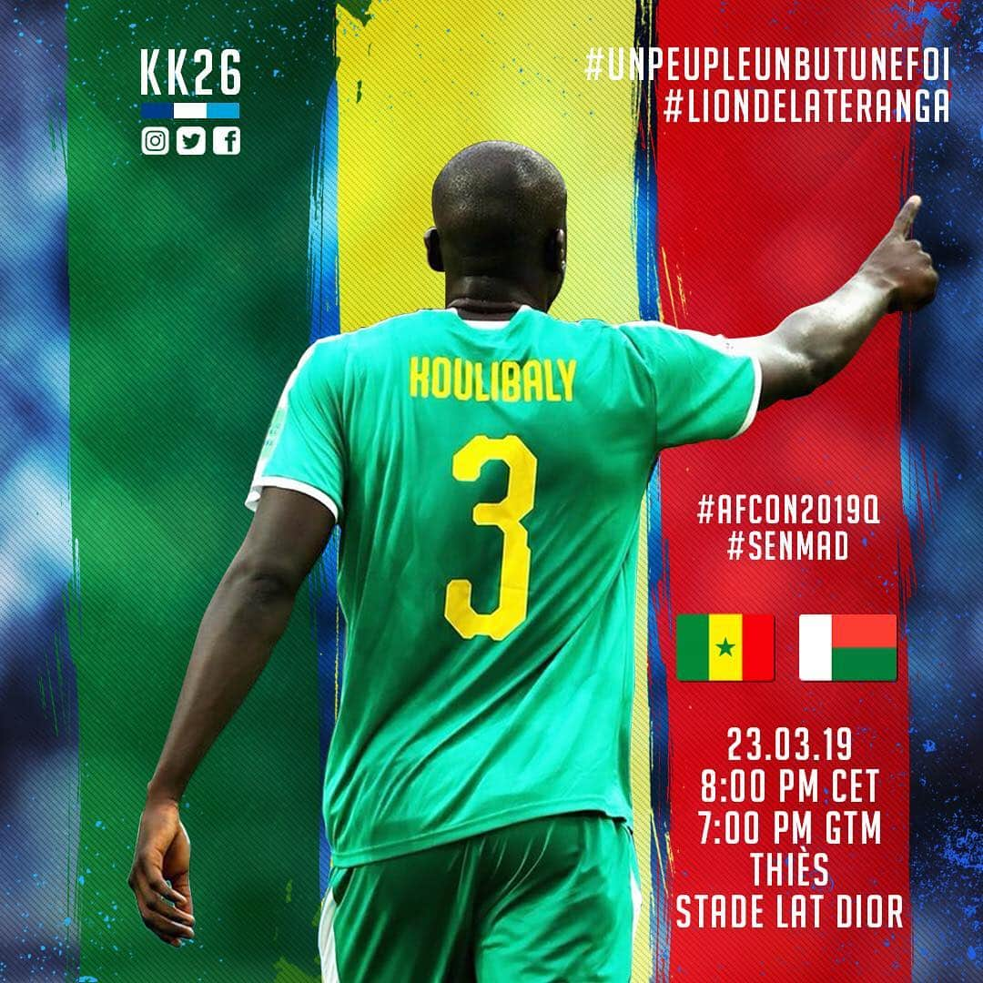 カリドゥ・クリバリさんのインスタグラム写真 - (カリドゥ・クリバリInstagram)「⚽ MATCH DAY 🇸🇳 #SENMAD 🇲🇬 🌍 #AFCON2019Q 💪🏿 #KK26 #liondelateranga #unpeupleunbutunefoi」3月23日 16時53分 - kkoulibaly26