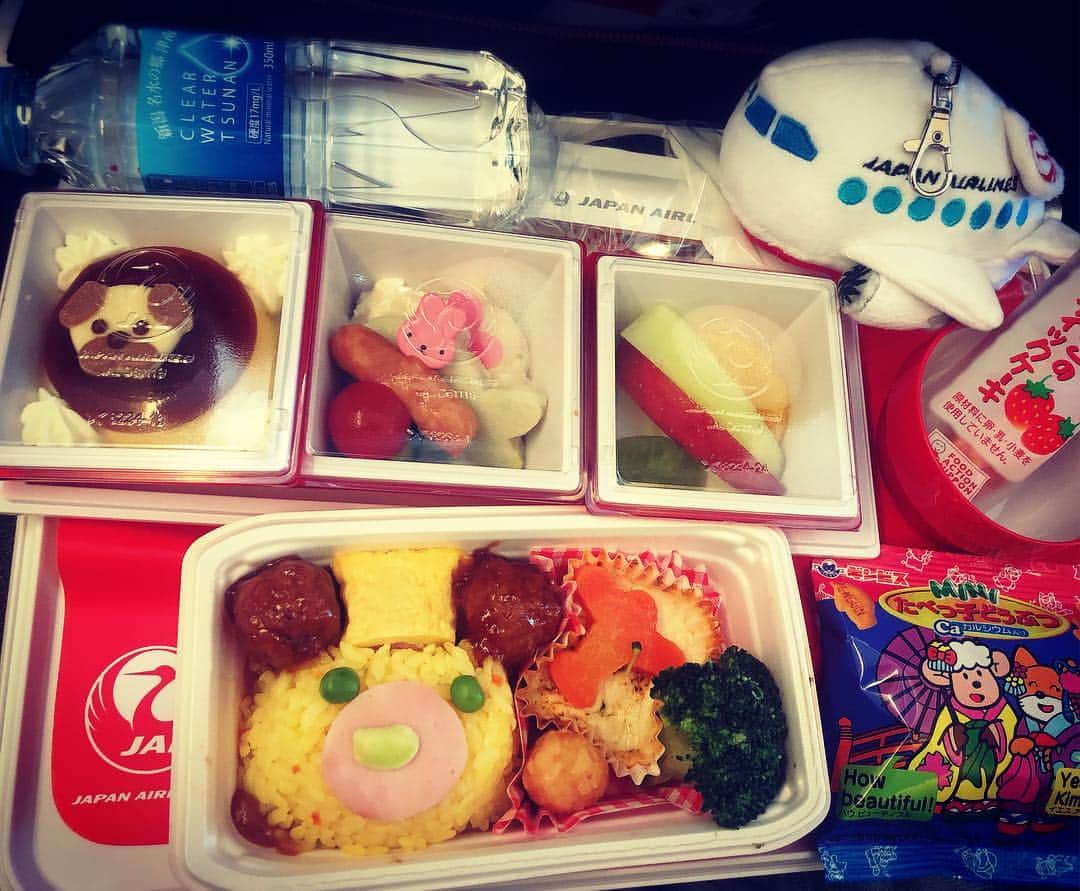 のインスタグラム：「可愛い機内食✈︎❤︎ #機内食 #チャイルドミール ʕ•ᴥ•ʔ #いただきます🙏 . . 荷物を待つときに #じいちゃん にしがみつく手が可愛かった笑❤︎ #彼女みたい」
