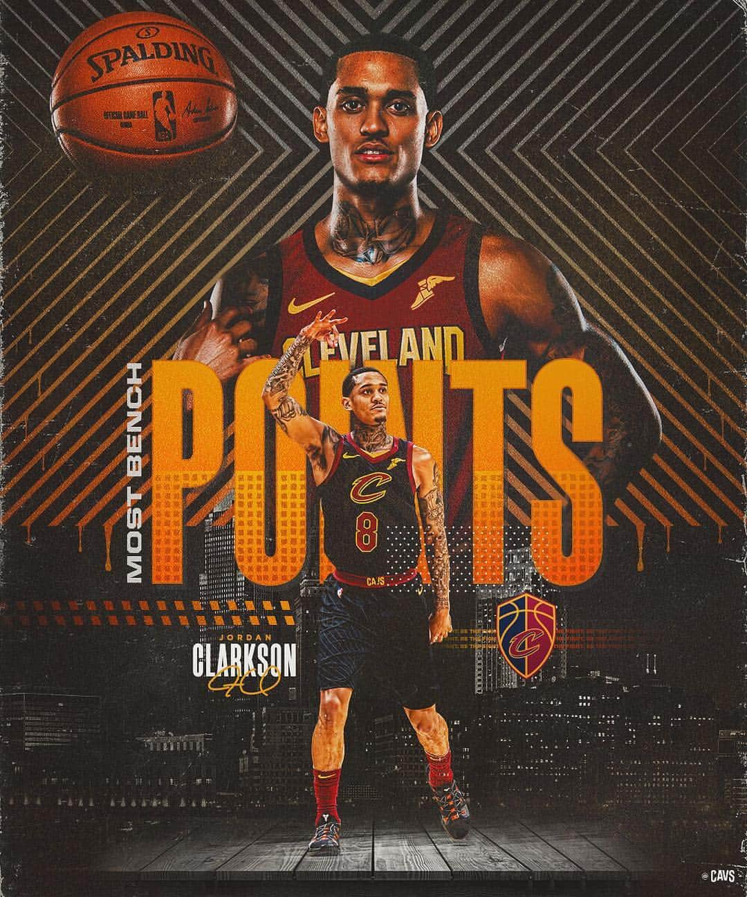 キャブスさんのインスタグラム写真 - (キャブスInstagram)「Bench bucket extraordinare!  @jordanclarksons just broke Campy Russell’s franchise record for most single-season points from a reserve set back in 1975-76.」3月23日 9時20分 - cavs