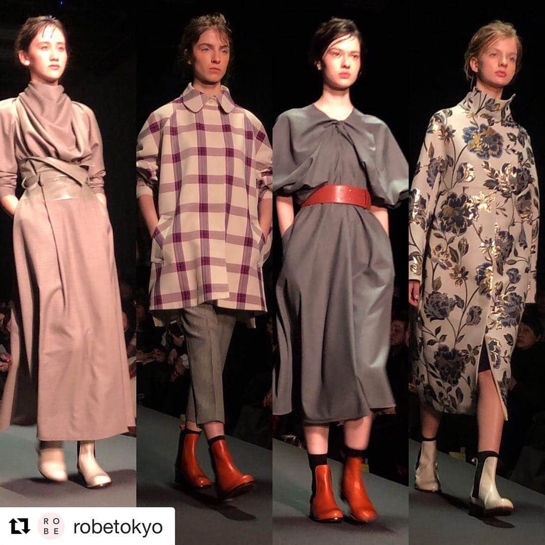 azのインスタグラム：「アトリエがめっちゃ近所 #Repost @robetokyo with @get_repost ・・・ 「シンプルとは、複雑なものを複雑に見せないこと」 今回の #supportsurface はPure formをテーマに“純粋な形の到達点”である原型を追求。一見シンプルに見えるパンツやシャツも、細かな切り替えやドレープなど確かな計算をもって作られています。それはやはり着ることで完成する服。 #ROBE東コレ隊 ・ 素材のテクニックもさりげなく潜んでいます。数シーズン使用しているウルトラスエード（人口の洗えるスエード）は特殊な加工を施し光沢を持ったり、先シーズンもあった繊細なパンチングはスピーカーの穴を開けるところで施してもらってるのだとか。最上の生地を堪能できるのは、シンプルがあってこそ。 ・ 美しさとは“華美”ではなく、浜辺に落ちている角の取れたガラスの破片のようなものでもある。それは時間をかけて作られたピュアな形。 サポートのお洋服は光と影でできていると思うのです。光が服に影を落とし、その影があるから造形の美しさが引き立つ。そしてまた風も味方につける服。 ・ #サポートサーフェス #ROBE東コレ隊 #AmazonFWT #東コレ #fashionweek #19aw #AmazonFashionWeekTOKYO #ファッションショー #ランウェイ #AFWT #アマゾンファッションウィーク #2019aw #ROBEtokyo #越境レディ #tokyo #东京 #도쿄 #동경」