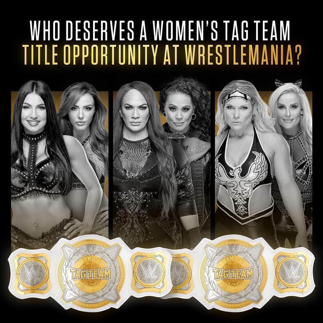 WWEさんのインスタグラム写真 - (WWEInstagram)「Fill in the blank: @sashabankswwe and @itsmebayley should defend their Women's #TagTeamTitles against __________________ at #WrestleMania!」3月24日 2時04分 - wwe