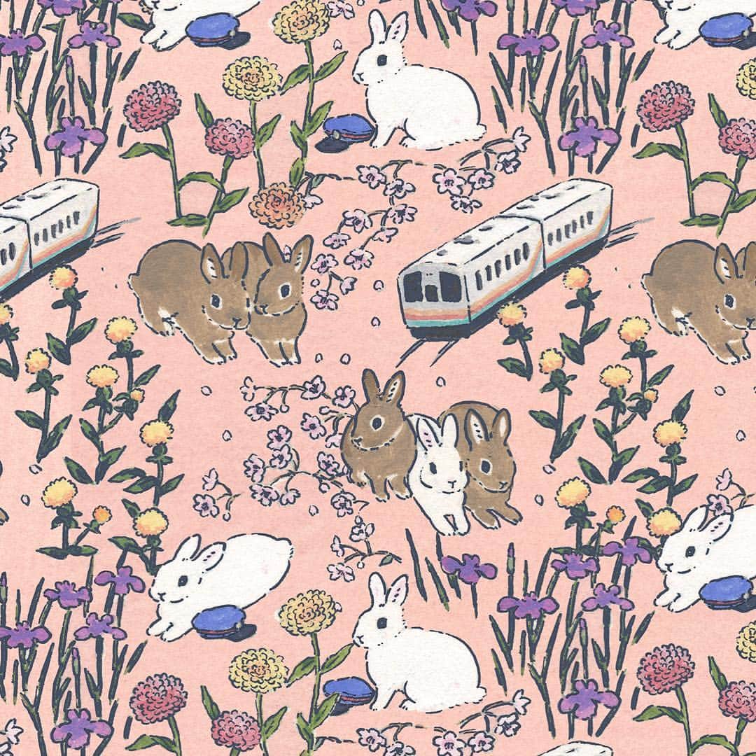 森山標子(しなこ)/Schinakoさんのインスタグラム写真 - (森山標子(しなこ)/SchinakoInstagram)「Bunnies flowers, and train 🚞  フラワー長井線のもっちぃ駅長🌸 * #illustration#art#drawing#design#acrylicpaint#アクリル絵の具#rabbit#bunny#うさぎ#うさぎ駅長#フラワー長井線」3月23日 19時34分 - schinako