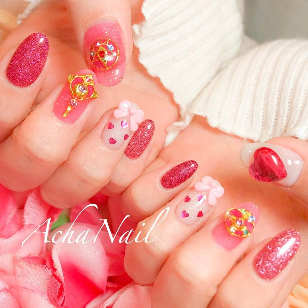 AchaNailさんのインスタグラム写真 - (AchaNailInstagram)「‪ガーリーネイル💖‬﻿ ﻿ ‪https://ameblo.jp/acha-nail/entry-12449106133.html‬﻿ ﻿ ‪#ネイル #ジェルネイル #フィルイン #南池袋 #池袋 #池袋ネイルサロン #ネイルデザイン #セーラームーンネイル #セーラームーン #ガーリーネイル #ハートネイル #コズミックハートコンパクト #魔法少女‬ネイル #りぼんネイル #Nails #AchaNail #NailStagram #InstaNails #Nailart #JapaneseNailart #NailDesign #Gelnails #kawaii #네일 #美甲 #sailormoon」3月23日 20時41分 - achanail