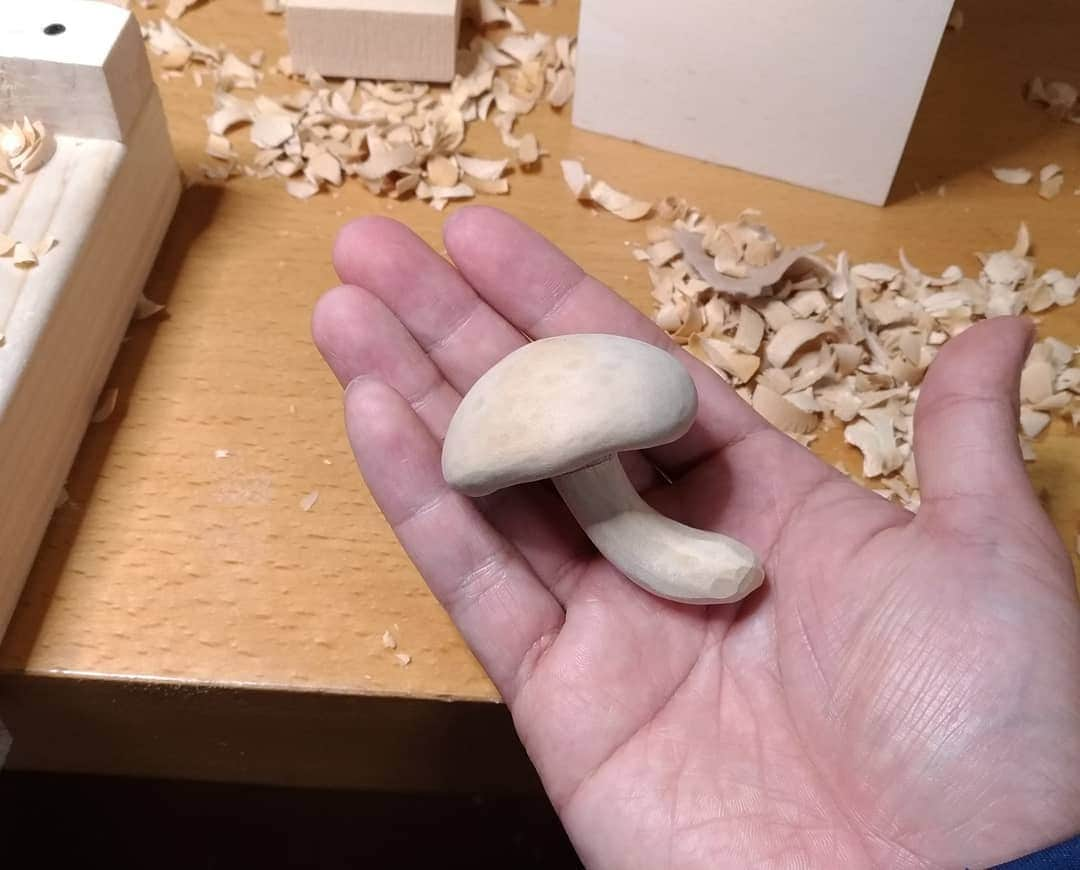 Seiji Kawasakiさんのインスタグラム写真 - (Seiji KawasakiInstagram)「#woodcarving #mushroom  木彫りのシイタケ作りました。この中に1つだけ木から作ったものがあります。  これは地元のホームセンター「ホームアシスト」でやる木彫りワークショップ（4/7)の見本で作りました。詳細が気になる方はDMくれれば予約できるページのリンクをご紹介します〜」3月23日 21時34分 - seiji_kawasaki